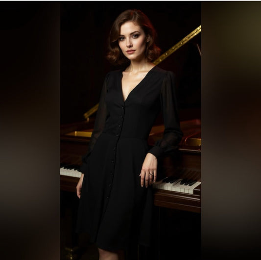 Michael Kors Elegant Black Button-Down Dress