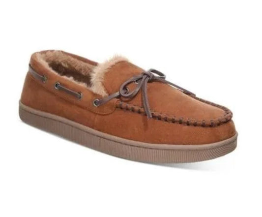 Club Room Men's Faux-Suede Moccasin Slippers with Faux-Fur Lining