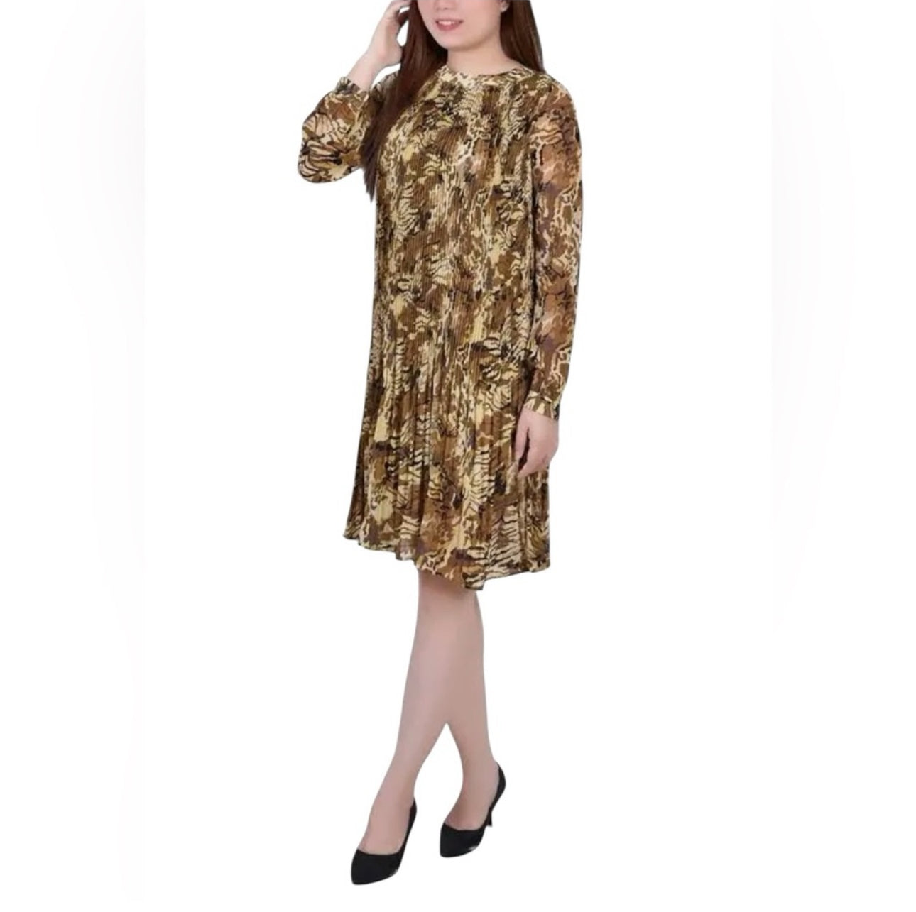 NY collection Elegant Brown Patterned Dress