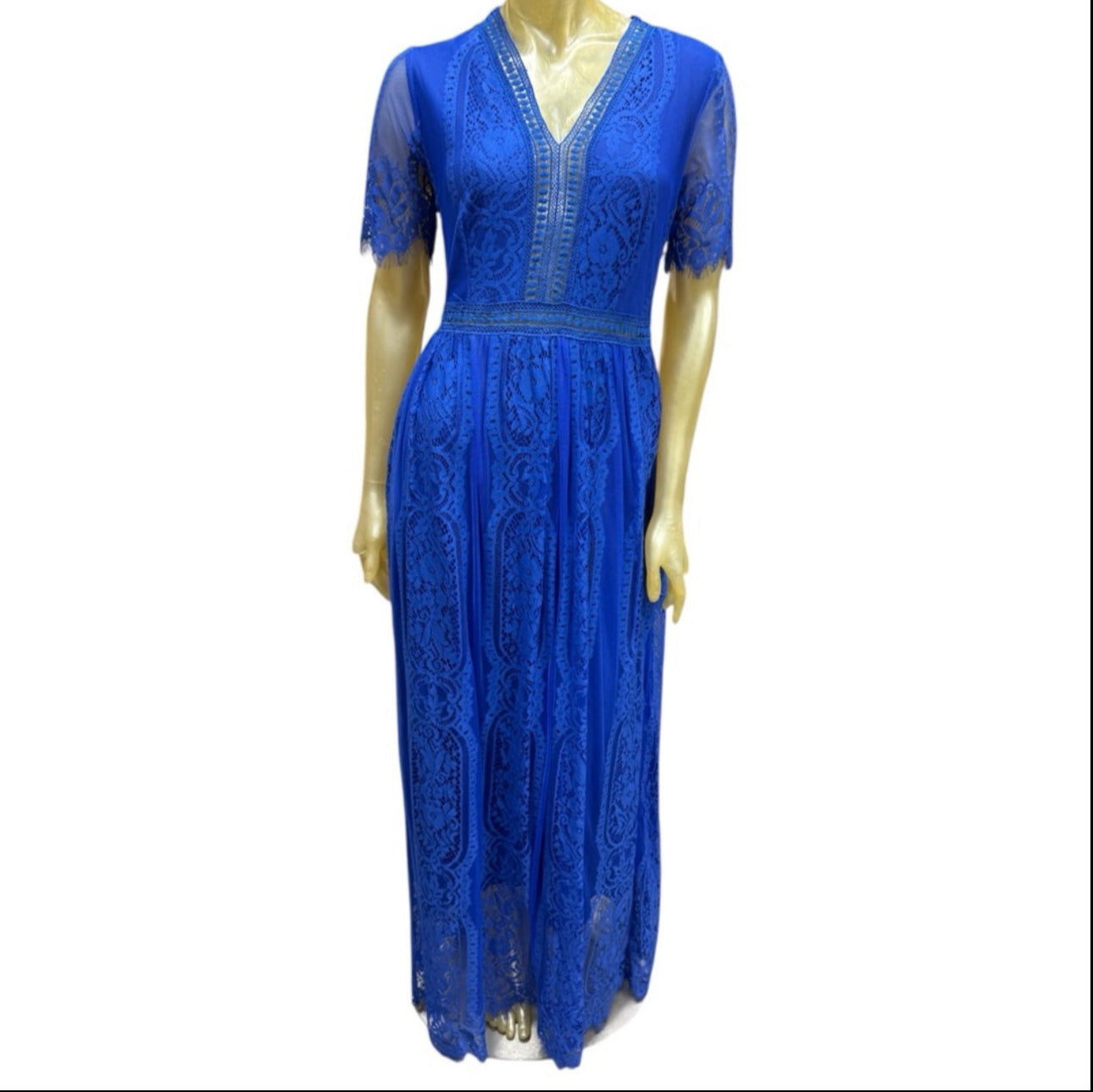 Blue Flutter Sleeve V-Neck Maxi Gown
