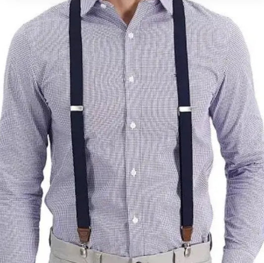 Club Room Dark Blue Suspenders with Brown leather