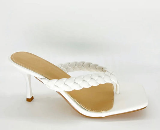 Lov Mark- Elegant White Braided Women's slip on Heels
