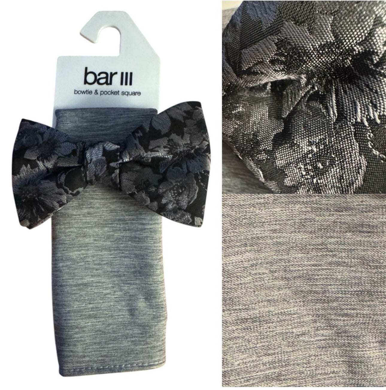 Bar III Gray Bow Tie and Pocket Square Set