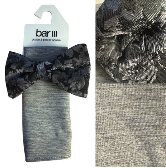 Bar III Gray Bow Tie and Pocket Square Set