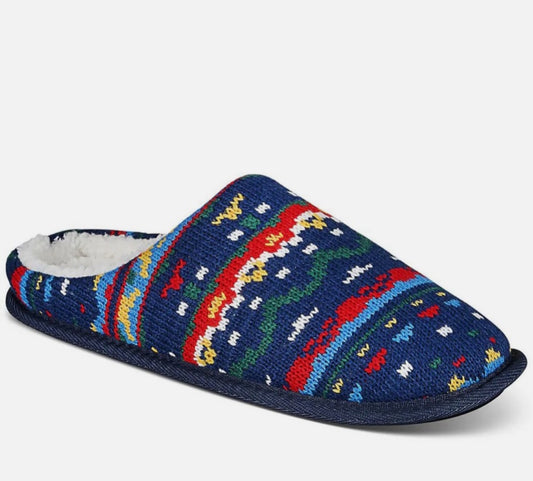 Mens Faux Fur Lined Knit Slide Slippers