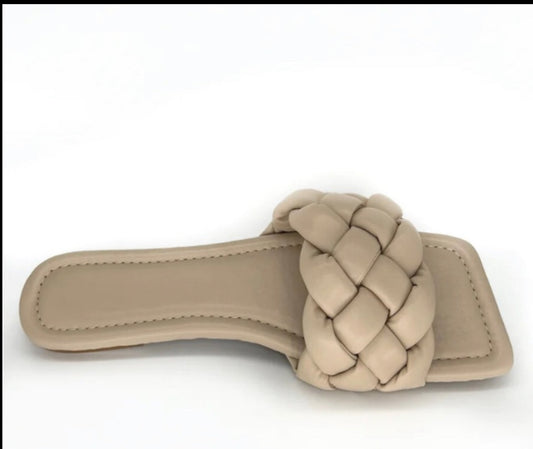 Weeboo Women's Tan Braided Slide Sandals