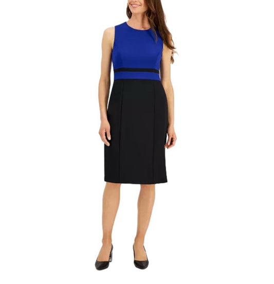 Kasper Elegant Blue and Black Sleeveless Dress