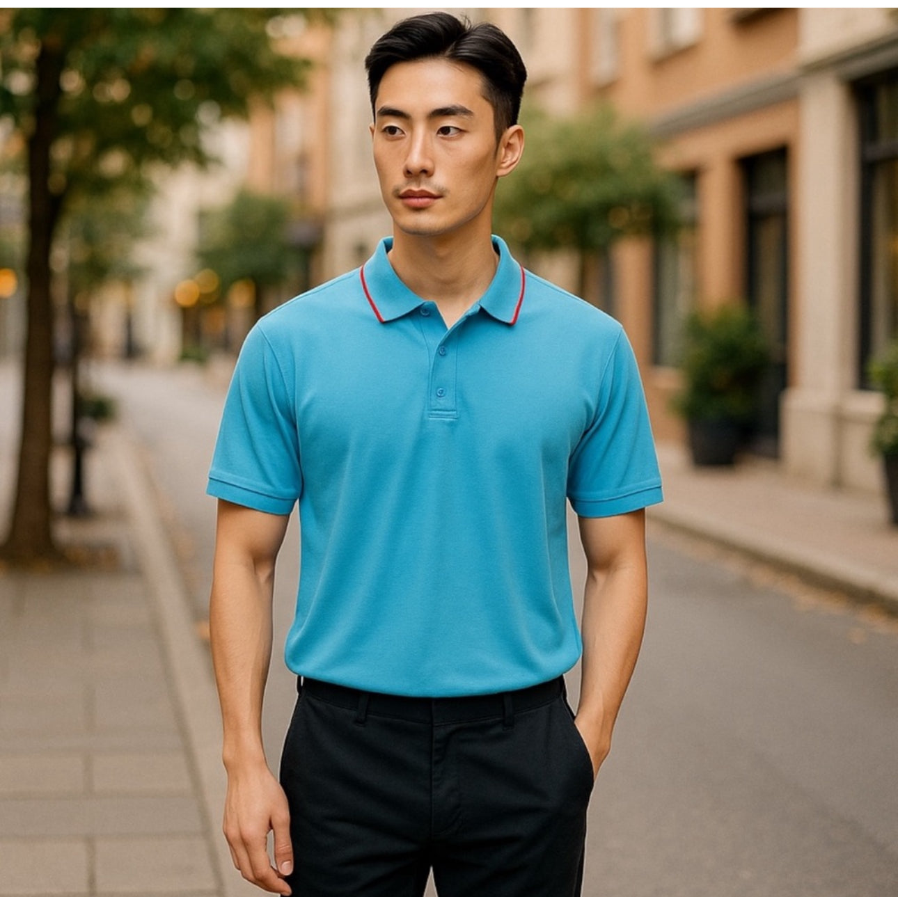 Men Blue Polo Shirt with Red Trim