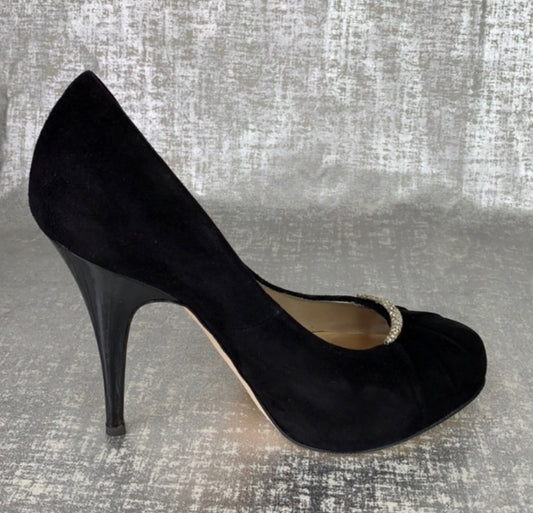 GIUSEPPE ZANOTTI BLACK SUEDE HEELS W/CRYSTAL