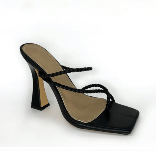 Lemonade-Elegant Black Strappy Heeled Sandals