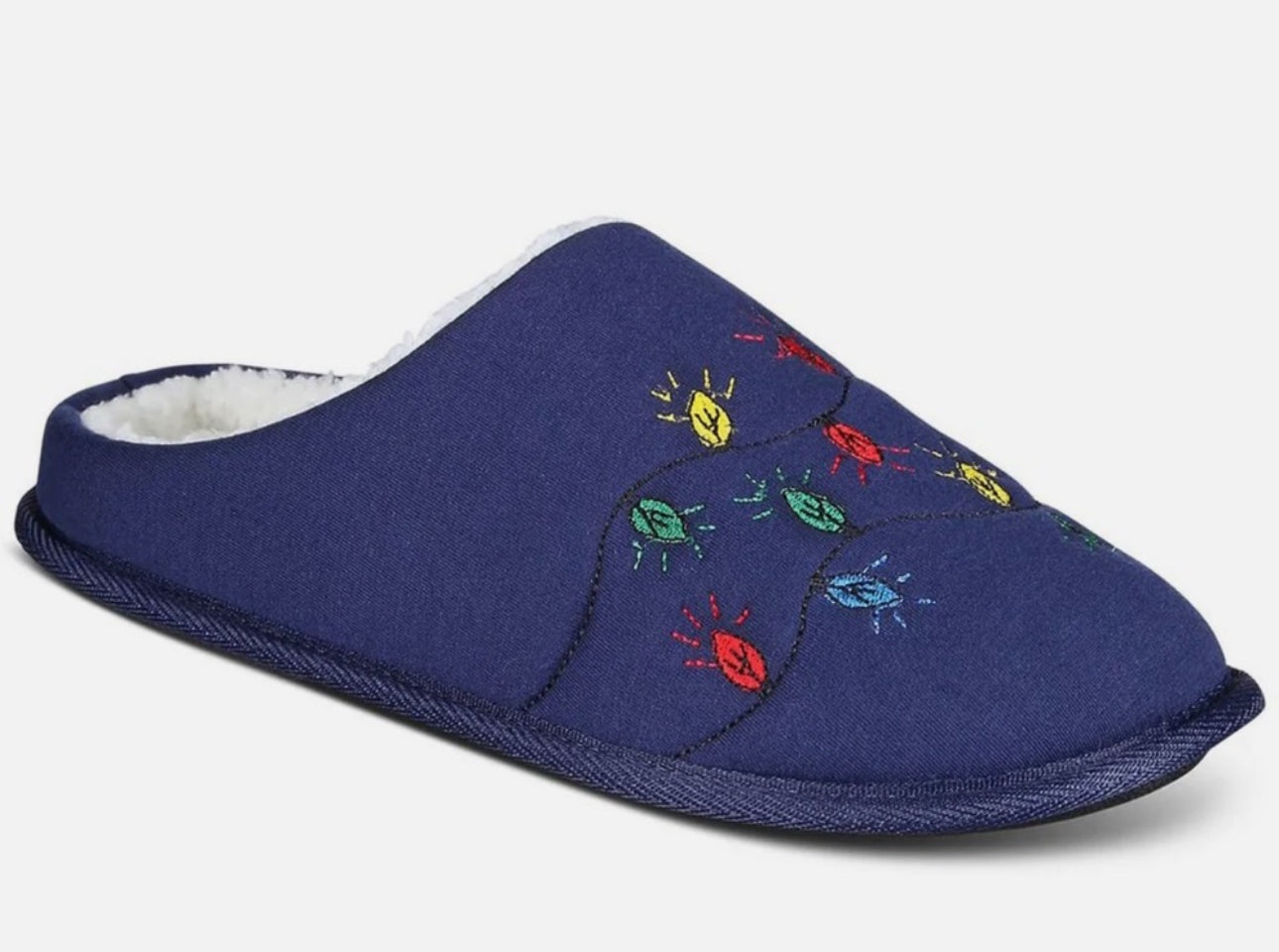Mens Faux Fur Lined Embroidered Slide Slippers