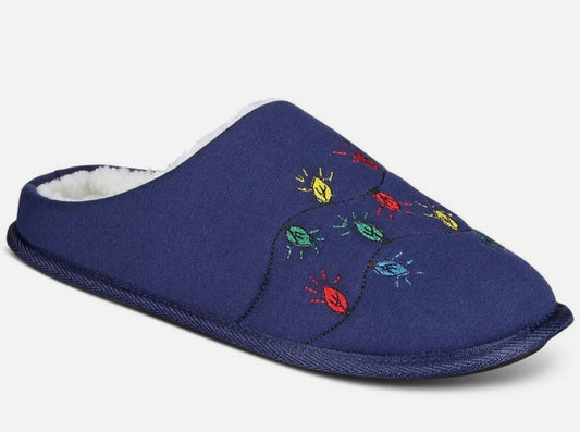 Mens Faux Fur Lined Embroidered Slide Slippers