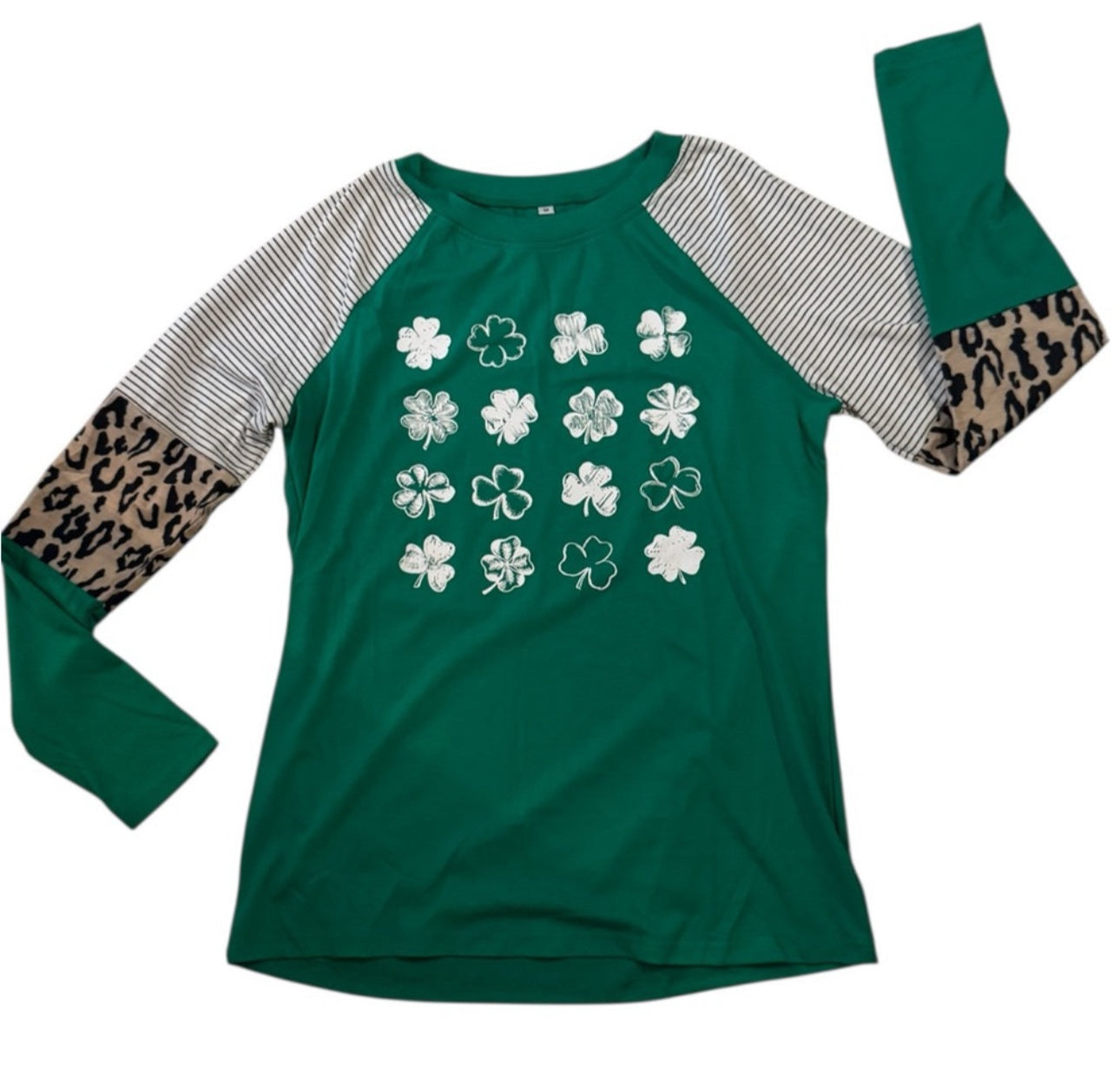 Green Raglan Shirt with Shamrock Design