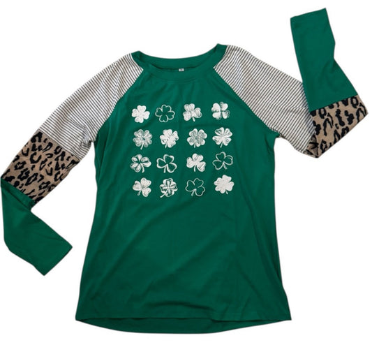 Green Raglan Shirt with Shamrock Design
