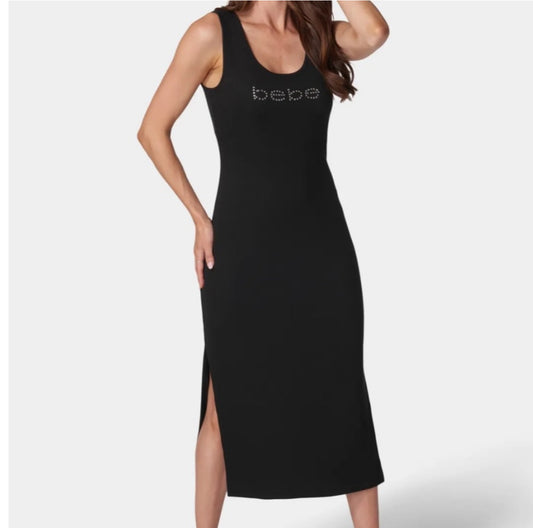 Bebe Black Rhinestone Logo Dress