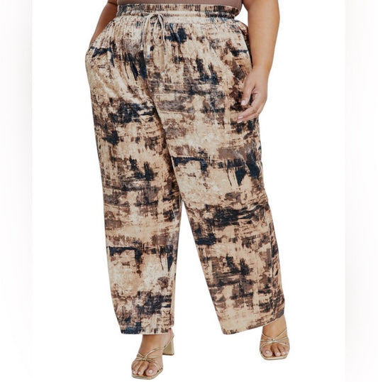 Nina Parker Abstract Print velvet drawstring, white leg pull up Women's Pants