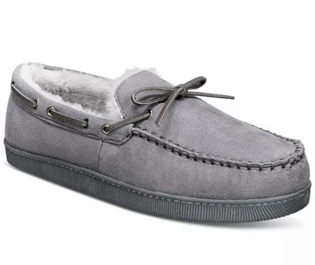 Club Room Men's Faux-Suede Moccasin Slippers with Faux-Fur Lining