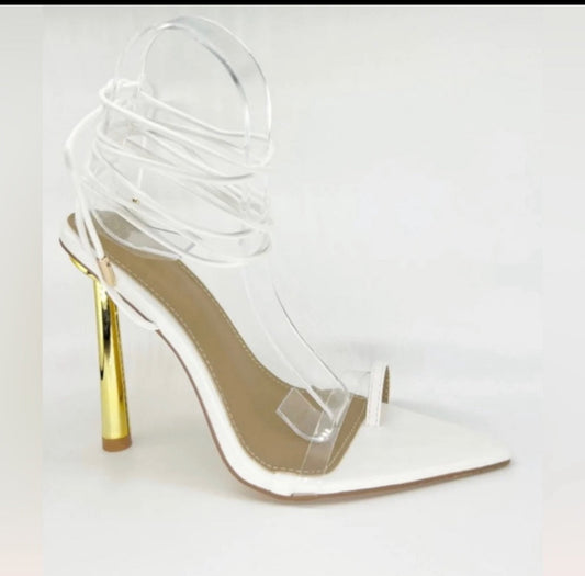 Lemonade Elegant White ankle straps and Gold tone heel Women's Heels