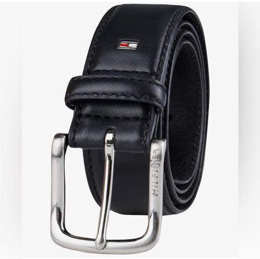 Tommy Hilfiger Classic Black Belt with Silver Buckle