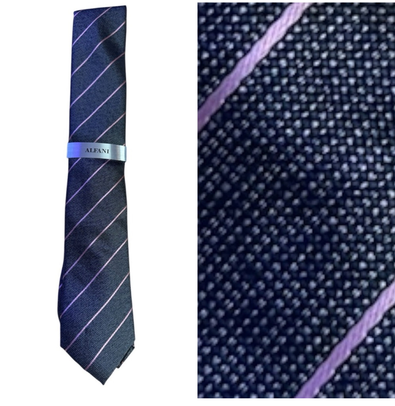 Alfani Men's Black and Pink Striped Tie