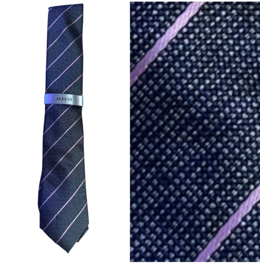 Alfani Men's Black and Pink Striped Tie