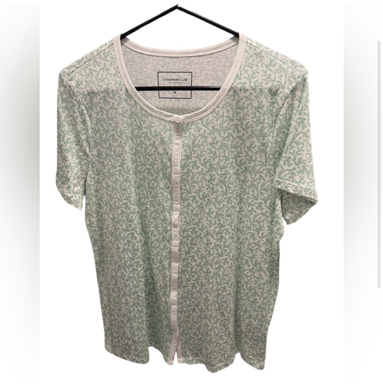 Charter club intimate floral Mint Green Women's Button-Up pj Top