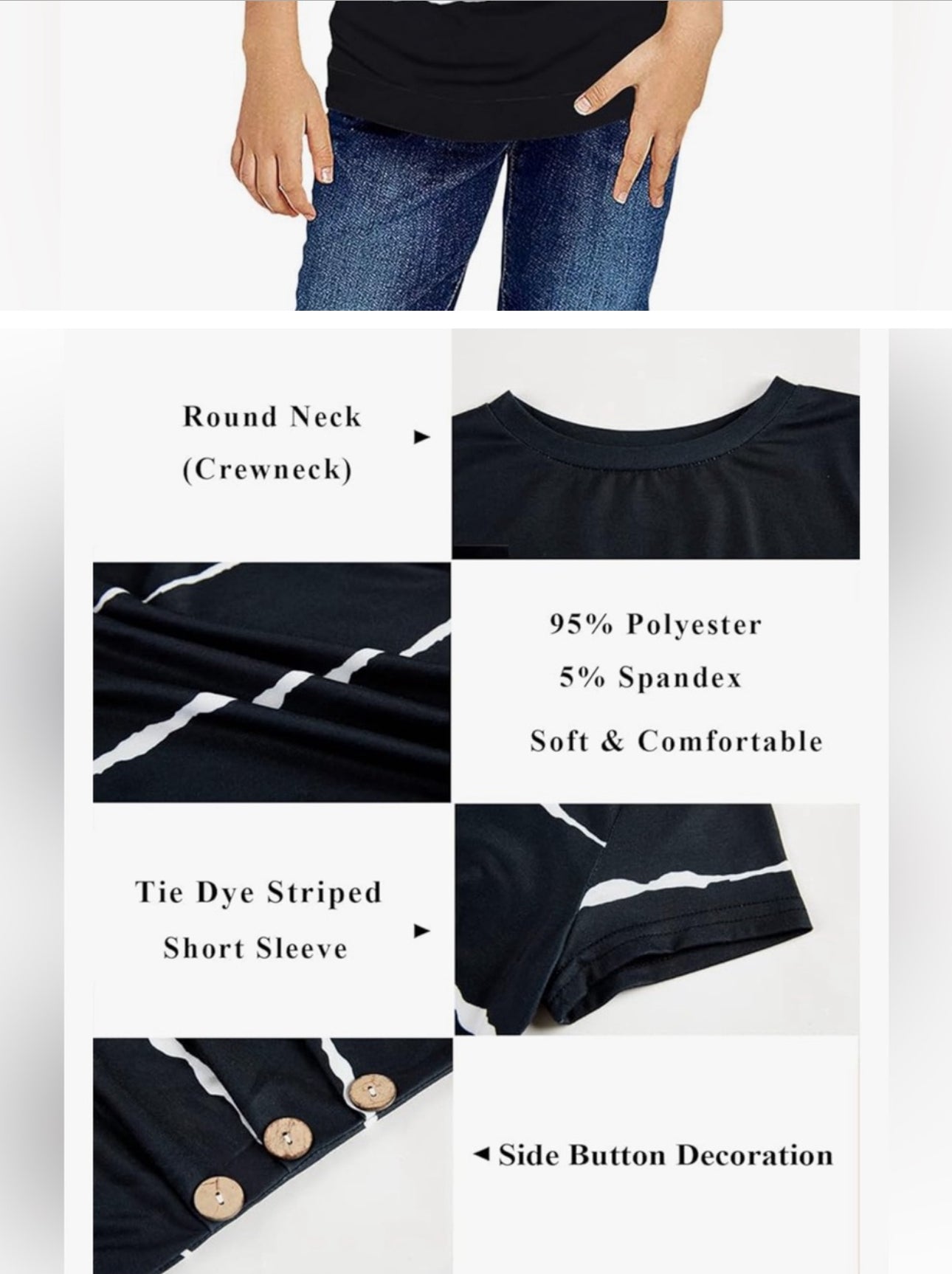 Girls Casual Short Sleeve T Shirts Crewneck Tunic Tops Kids Button Striped