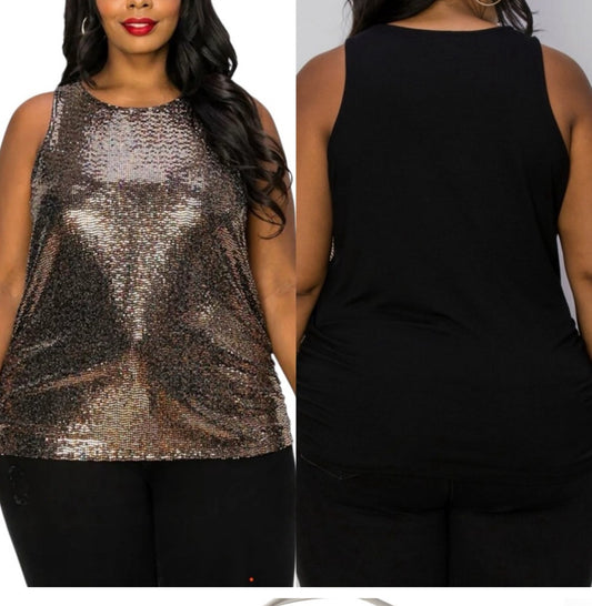 Coin 1804 woman’s Sequin Sleeveless side Ruched tank Top