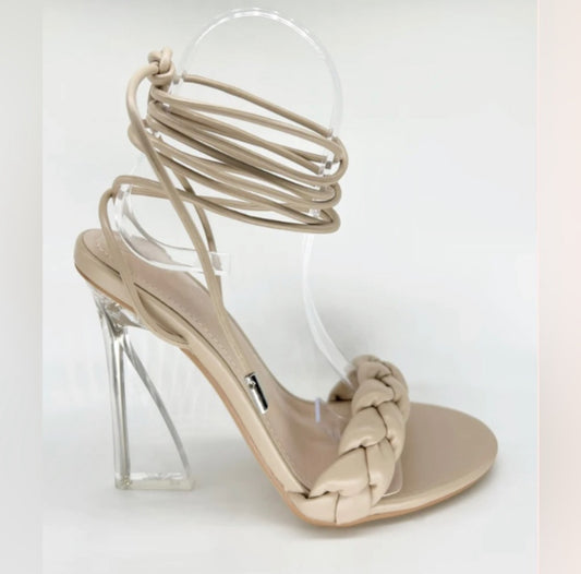 Cape Robbin-Elegant Beige Strappy Clear Heels