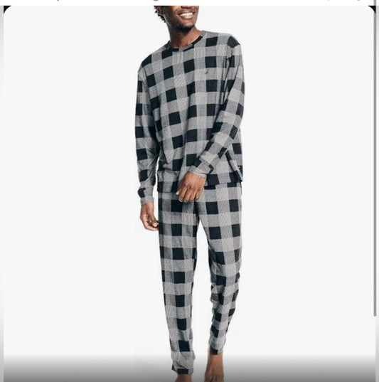 Nautica Men's L/S Crew Tee and Jogger Waffle Knit Plaid Pajama Pant …