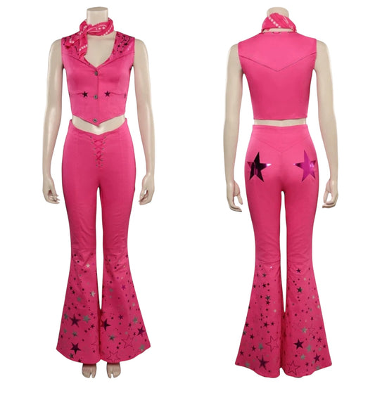 Women’s Pink Cowgirl Outfit 70s 80s Hippie Disco Halloween Movie Doll C…