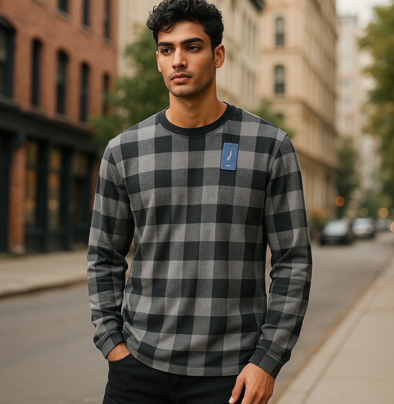 Nautica Men Plaid Black and Gray Men's PJ Shirt