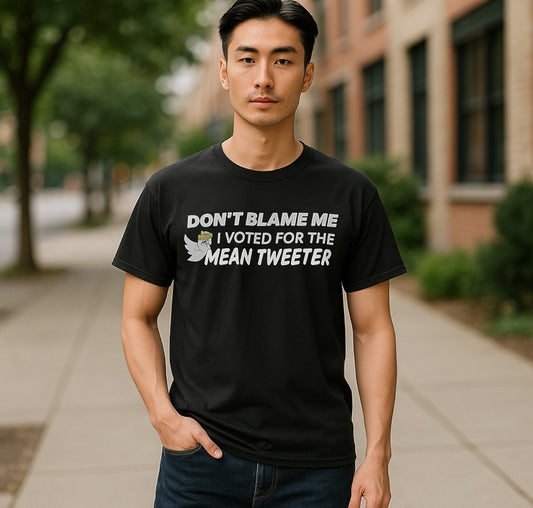 Black Graphic T-Shirt “ don’t blame me I voted for the main Twitter”