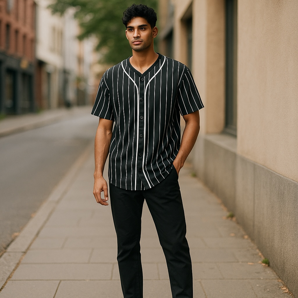 Ealer baseball Sportswear Black and White Jersey button-down Shirt