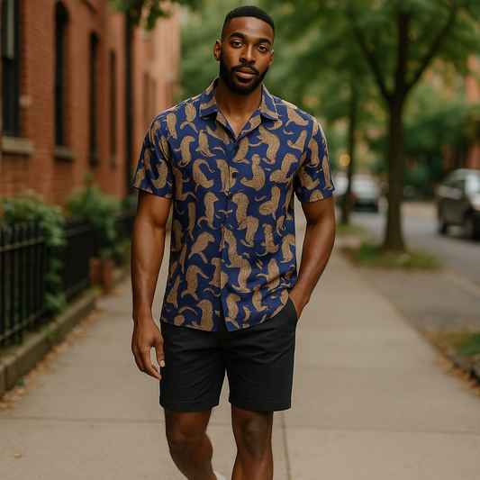Blue and Gold Casual Button Down Shirt