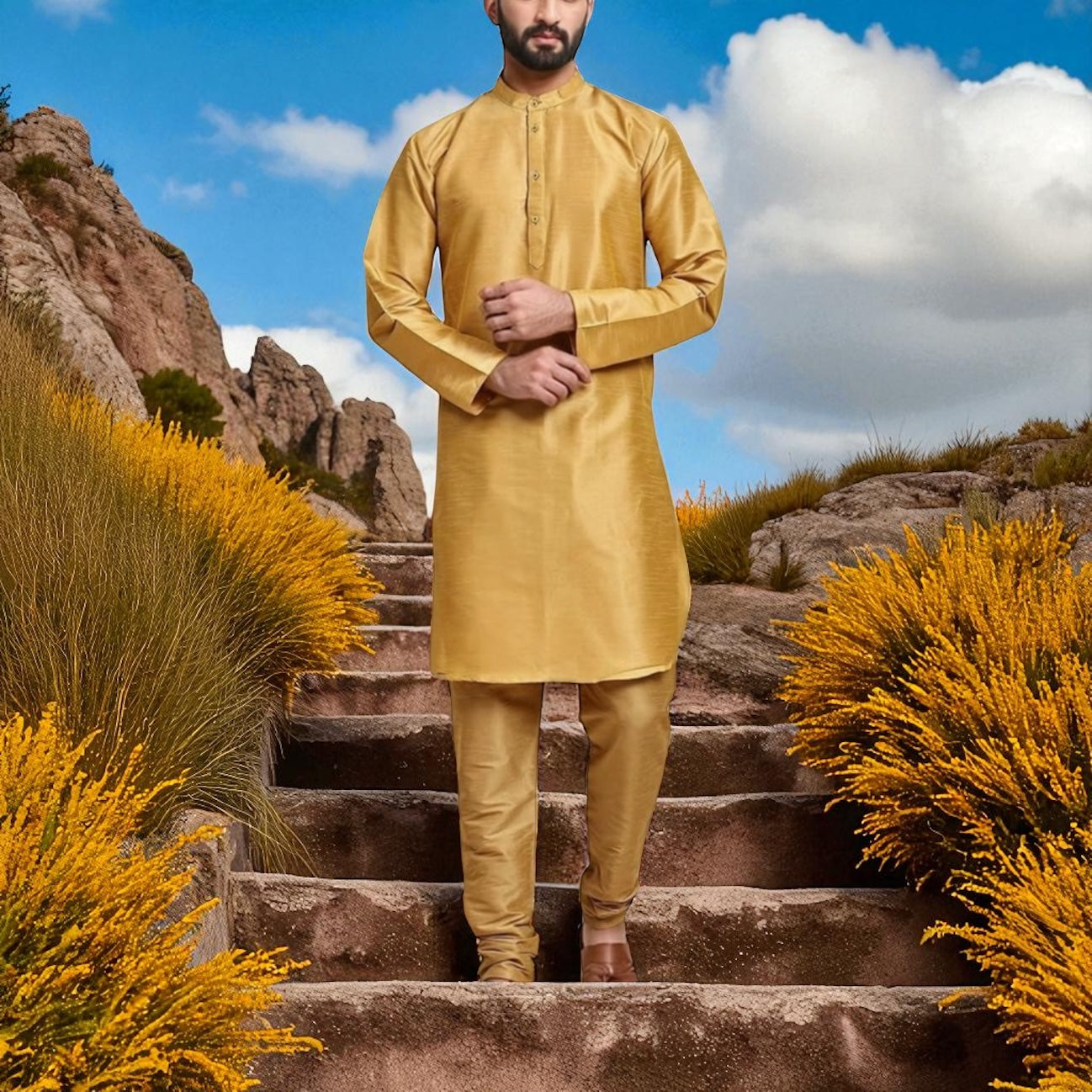 Men's Gold Kurta Pajama Set