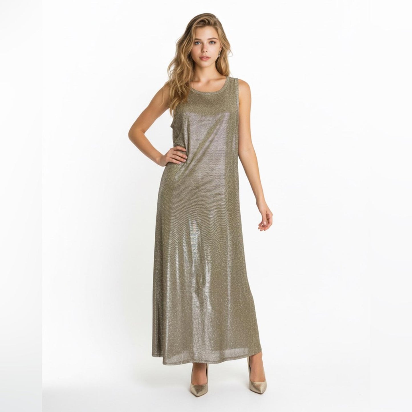 Vince Camuto Metallic Gold Maxi Dress