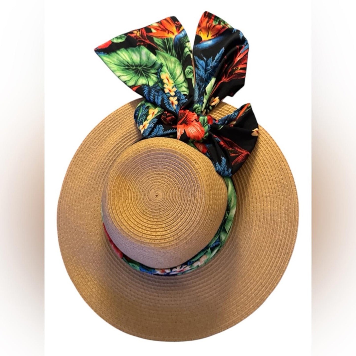 Elegant Tan Sun Hat with colorful Accent