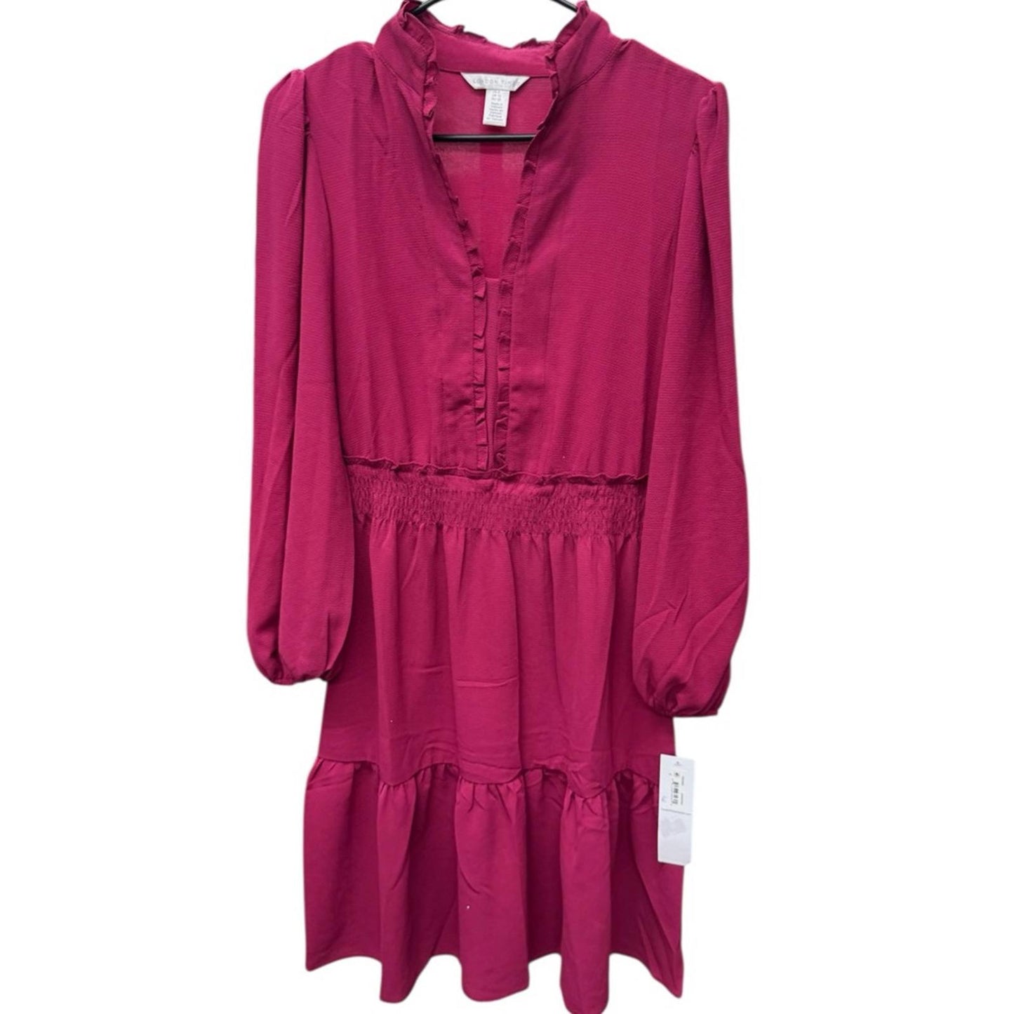 London Times Fuchsia Long Sleeve Dress