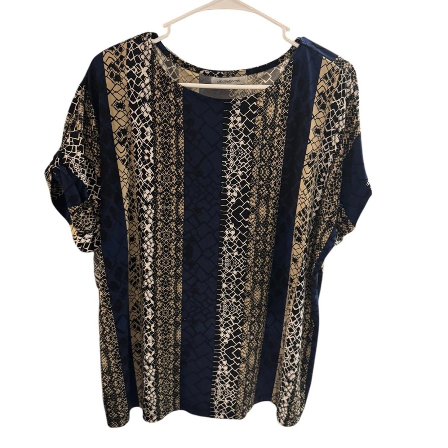 Pre-Love Liz Claiborne Navy and Beige Patterned Blouse