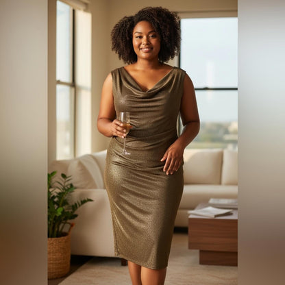 Connected Apparel Metallic Gold Dress