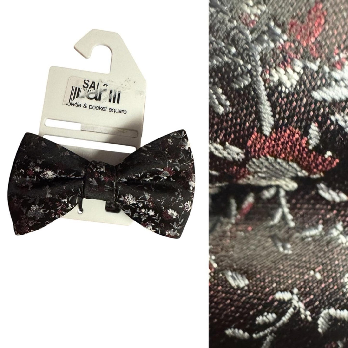 Bar III Black Floral Bow Tie