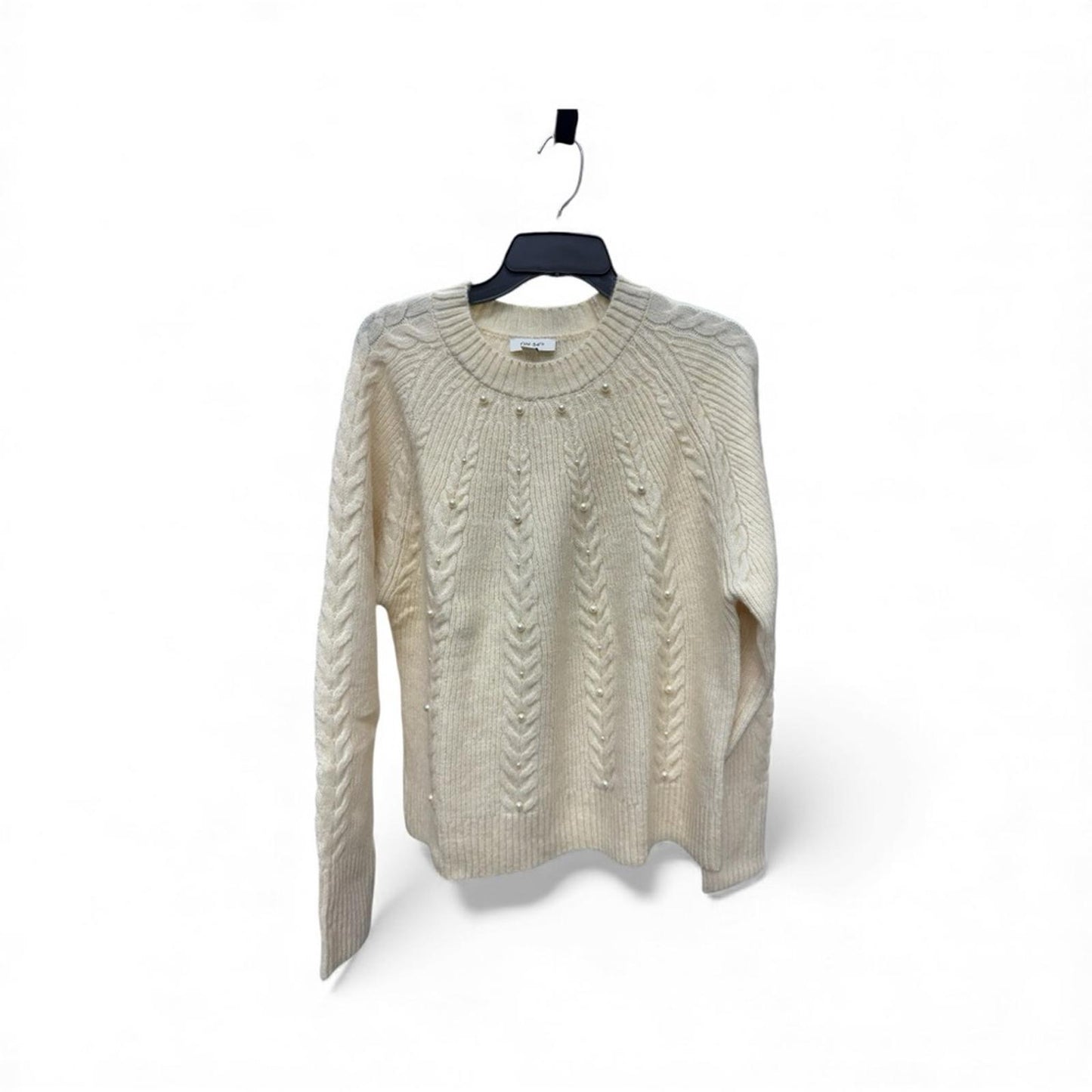 ON 34th Elegant Cream Cable pearl Knit Sweater