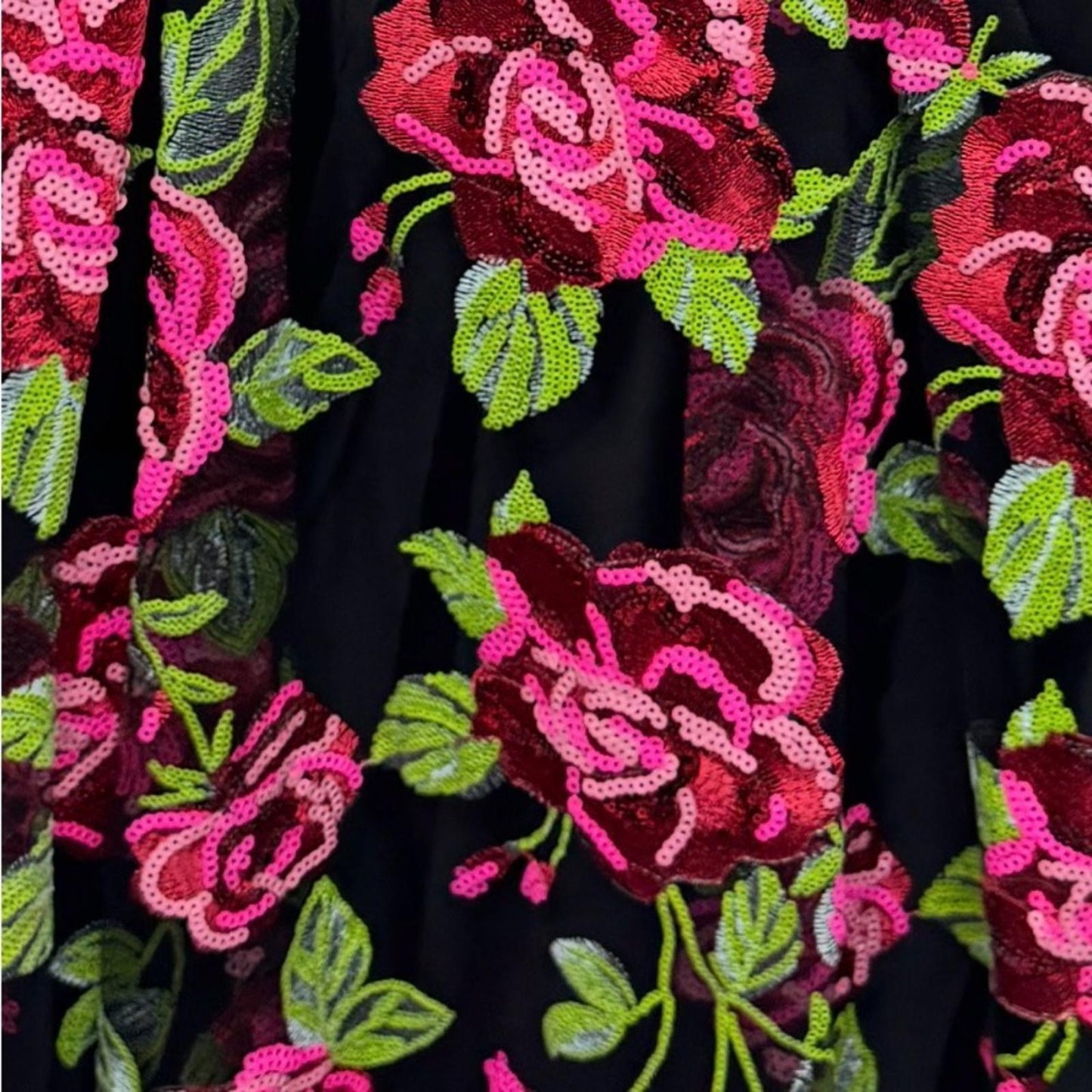Adrianna Papell Black Gown with Pink Floral sequence Accents
