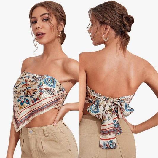 Japna spaghetti strap graphic print tie back Top