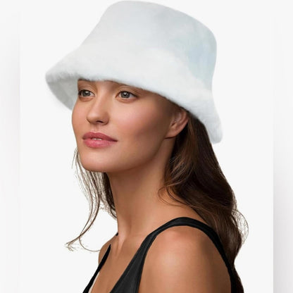 Elegant White Faux Fur Bucket Hat