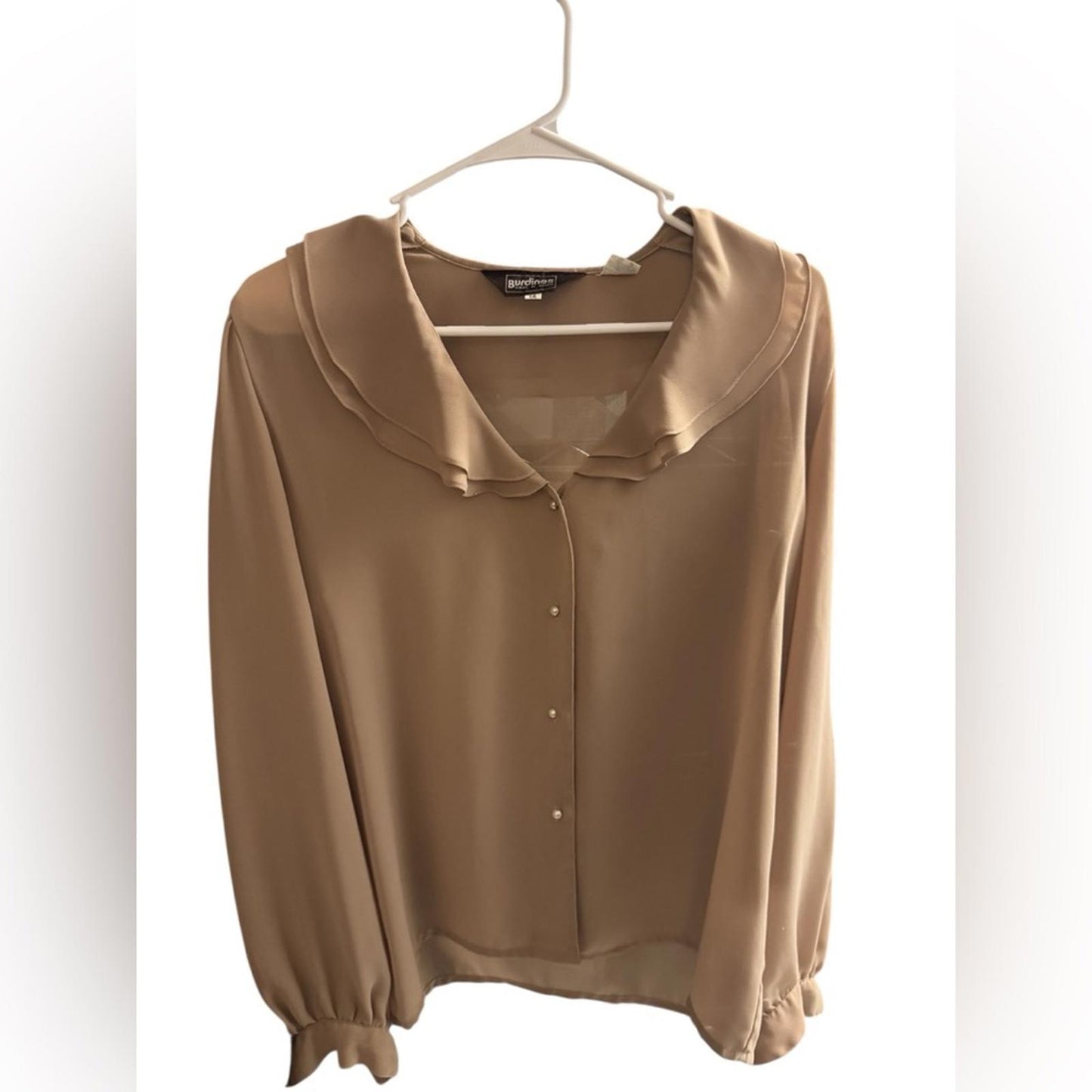 Pre-Love Chic Beige Women's Blouse with Ruffled Neckline