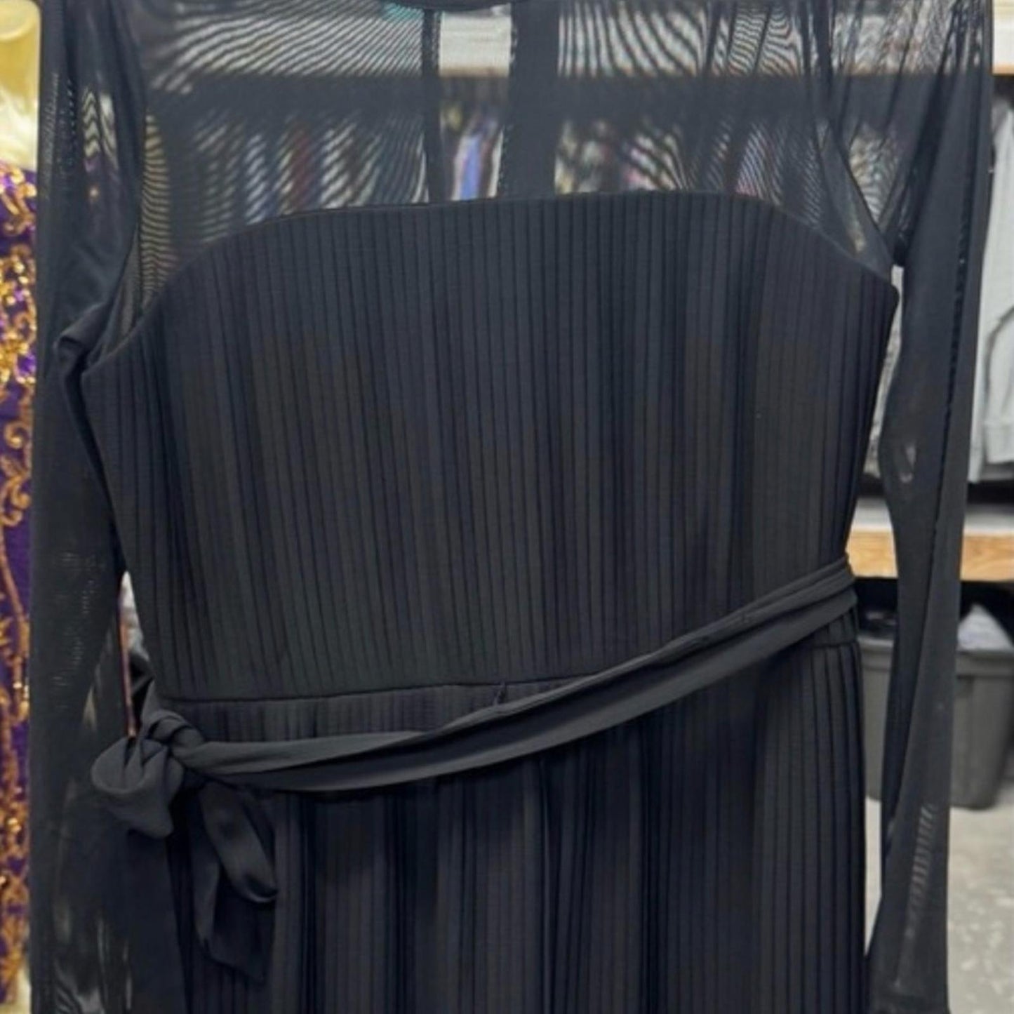 DKNY Black Long Sleeve Dress with Sheer Details