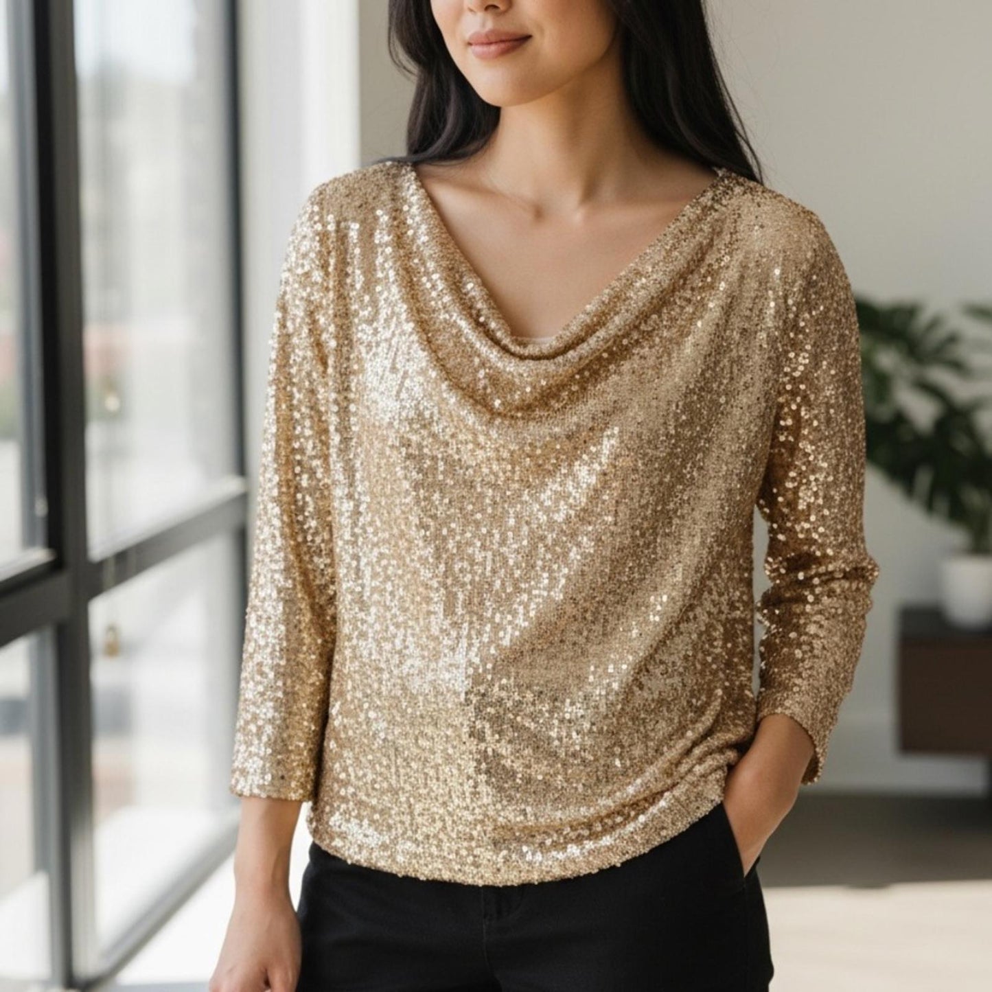 Vince Camuto Gold Sequin Top