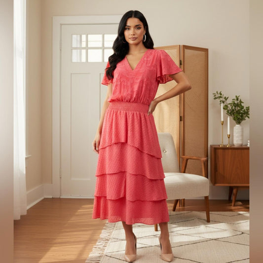 Vince Camuto Coral Tiered Midi Dress